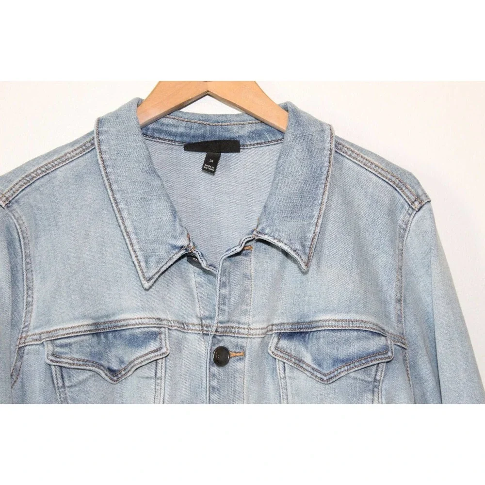 Lane Bryant Ruffled Denim Jean Jacket Blue Light Wash Womens Plus Size 24 H14229 - Picture 4 of 8